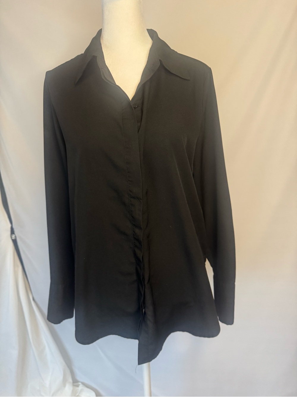 Prologue Black Long-Sleeve Button Front Dress Shirt